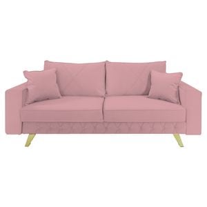 Canapea extensibila Jaky Alisson, cu lada de depozitare si picioare aurii, catifea, roz pudra, 230x105x80 cm