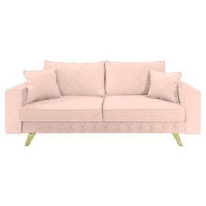 Canapea extensibila Jaky Alisson, cu lada de depozitare si picioare aurii, catifea, roz pal, 230x105x80 cm