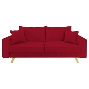 Canapea extensibila Jaky Alisson, cu lada de depozitare si picioare aurii, catifea, rosu, 230x105x80 cm