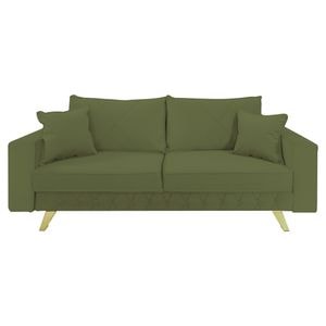 Canapea extensibila Jaky Alisson, cu lada de depozitare si picioare aurii, catifea, kaki, 230x105x80 cm
