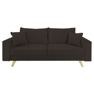Canapea extensibila Jaky Alisson, cu lada de depozitare si picioare aurii, catifea, maro, 230x105x80 cm