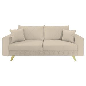 Canapea extensibila Jaky Alisson, cu lada de depozitare si picioare aurii, catifea, bej, 230x105x80 cm