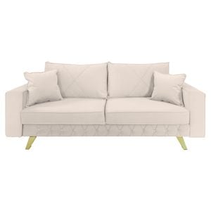 Canapea extensibila Jaky Alisson, cu lada de depozitare si picioare aurii, catifea, crem, 230x105x80 cm