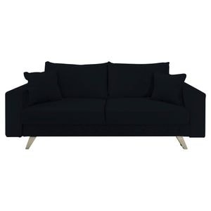 Canapea extensibila Jaky Alisson, cu lada de depozitare si picioare argintii, catifea, negru, 230x105x80 cm