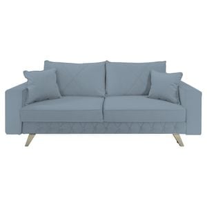 Canapea extensibila Jaky Alisson, cu lada de depozitare si picioare argintii, catifea, gri deschis, 230x105x80 cm