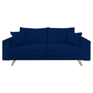 Canapea extensibila Jaky Alisson, cu lada de depozitare si picioare argintii, catifea, bleumarin, 230x105x80 cm