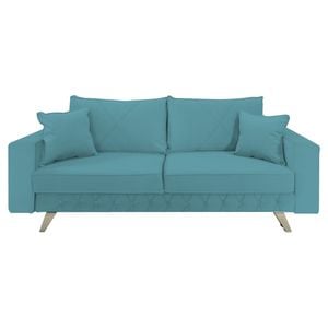 Canapea extensibila Jaky Alisson, cu lada de depozitare si picioare argintii, catifea, albastru deschis, 230x105x80 cm