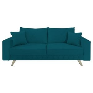 Canapea extensibila Jaky Alisson, cu lada de depozitare si picioare argintii, catifea, turcoaz, 230x105x80 cm