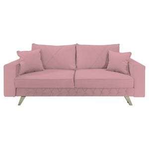 Canapea extensibila Jaky Alisson, cu lada de depozitare si picioare argintii, catifea, roz pudra, 230x105x80 cm