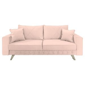 Canapea extensibila Jaky Alisson, cu lada de depozitare si picioare argintii, catifea, roz pal, 230x105x80 cm