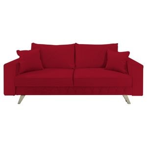 Canapea extensibila Jaky Alisson, cu lada de depozitare si picioare argintii, catifea, rosu, 230x105x80 cm