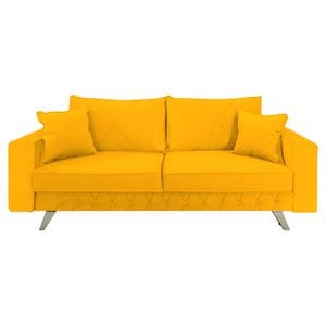 Canapea extensibila Jaky Alisson, cu lada de depozitare si picioare argintii, catifea, galben mustar, 230x105x80 cm