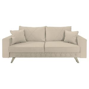 Canapea extensibila Jaky Alisson, cu lada de depozitare si picioare argintii, catifea, bej, 230x105x80 cm