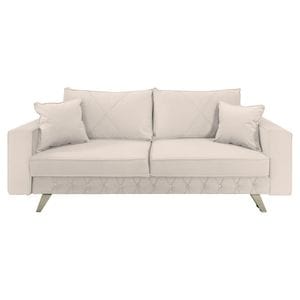 Canapea extensibila Jaky Alisson, cu lada de depozitare si picioare argintii, catifea, crem, 230x105x80 cm