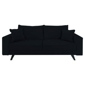 Canapea extensibila Jaky Alisson, cu lada de depozitare si picioare negre, catifea, negru, 230x105x80 cm