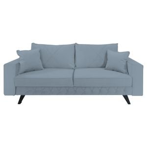 Canapea extensibila Jaky Alisson, cu lada de depozitare si picioare negre, catifea, gri deschis, 230x105x80 cm