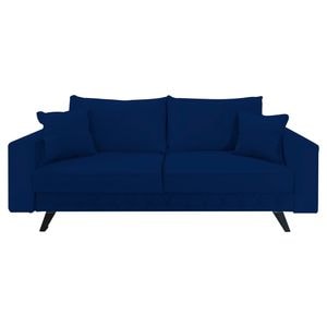 Canapea extensibila Jaky Alisson, cu lada de depozitare si picioare negre, catifea, bleumarin, 230x105x80 cm