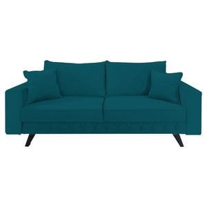 Canapea extensibila Jaky Alisson, cu lada de depozitare si picioare negre, catifea, turcoaz, 230x105x80 cm