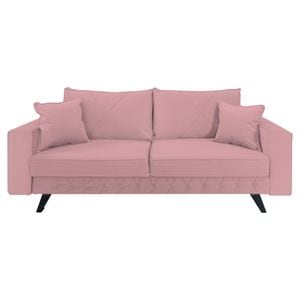 Canapea extensibila Jaky Alisson, cu lada de depozitare si picioare negre, catifea, roz pudra, 230x105x80 cm