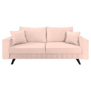 Canapea extensibila Jaky Alisson, cu lada de depozitare si picioare negre, catifea, roz pal, 230x105x80 cm