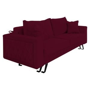 Canapea extensibila Jaky Alisson, cu lada de depozitare si picioare negre, catifea, visiniu, 230x105x80 cm