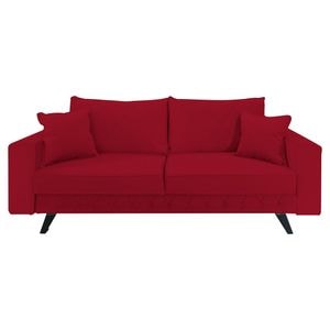 Canapea extensibila Jaky Alisson, cu lada de depozitare si picioare negre, catifea, rosu, 230x105x80 cm