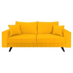 Canapea extensibila Jaky Alisson, cu lada de depozitare si picioare negre, catifea, galben mustar, 230x105x80 cm