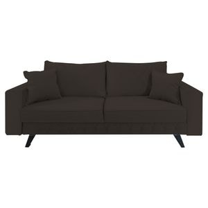 Canapea extensibila Jaky Alisson, cu lada de depozitare si picioare negre, catifea, maro, 230x105x80 cm
