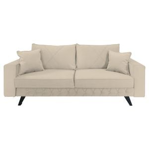 Canapea extensibila Jaky Alisson, cu lada de depozitare si picioare negre, catifea, bej, 230x105x80 cm