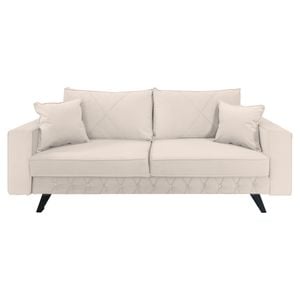 Canapea extensibila Jaky Alisson, cu lada de depozitare si picioare negre, catifea, crem, 230x105x80 cm