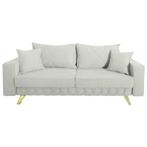 Canapea extensibila Jaky Alisson, cu lada de depozitare si picioare aurii, stofa, alb, 230x105x80 cm