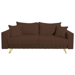 Canapea extensibila Jaky Alisson, cu lada de depozitare si picioare aurii, stofa, maro, 230x105x80 cm