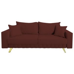 Canapea extensibila Jaky Alisson, cu lada de depozitare si picioare aurii, stofa, grena, 230x105x80 cm