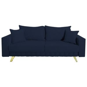 Canapea extensibila Jaky Alisson, cu lada de depozitare si picioare aurii, stofa, bleumarin, 230x105x80 cm