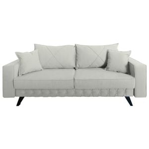 Canapea extensibila Jaky Alisson, cu lada de depozitare si picioare negre, stofa, alb, 230x105x80 cm