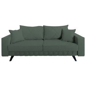 Canapea extensibila Jaky Alisson, cu lada de depozitare si picioare negre, stofa, verde ou de rata, 230x105x80 cm