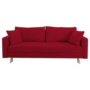 Canapea extensibila Jaky Sofia, cu lada de depozitare si picioare de lemn, catifea, rosu, 220x90x80 cm