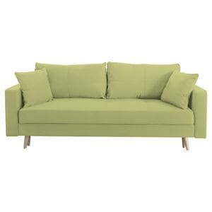 Canapea extensibila Jaky Sofia, cu lada de depozitare si picioare de lemn, catifea, verde ou de rata, 220x90x80 cm