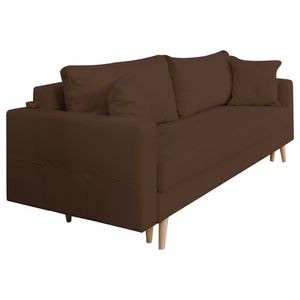 Canapea extensibila Jaky Sofia, cu lada de depozitare si picioare de lemn, stofa, maro, 220x90x80 cm