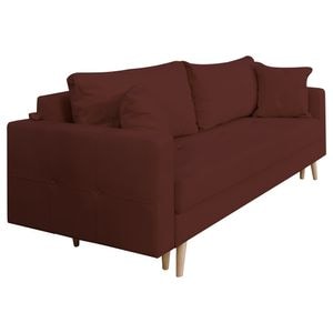 Canapea extensibila Jaky Sofia, cu lada de depozitare si picioare de lemn, stofa, grena, 220x90x80 cm