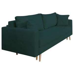 Canapea extensibila Jaky Sofia, cu lada de depozitare si picioare de lemn, stofa, verde, 220x90x80 cm