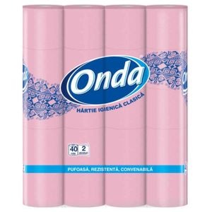 Hartie Igienica Onda in 2 Straturi, 40 Role/Bax, 135 Foi/Rola, Latime 9 cm, Culoare Roz, Fara Parfum