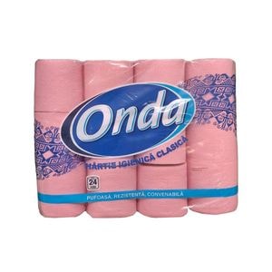 Hartie Igienica Onda in 2 Straturi, 24 Role/Bax, 135 Foi/Rola, Latime 9 cm, Culoare Roz, Fara Parfum