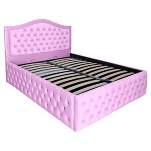 Pat dublu tapitat model Jaky Arizona Deluxe, 200x200 cm, culoare lila cu somiera metalica rabatabila si spatiu de depozitare