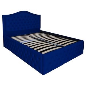 Pat dublu tapitat model Jaky Arizona Deluxe, 180x200 cm, culoare bleumarin cu somiera metalica rabatabila si spatiu de depozitare