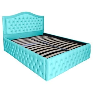 Pat dublu tapitat model Jaky Arizona Deluxe, 180x200 cm, culoare turcoaz cu somiera metalica rabatabila si spatiu de depozitare
