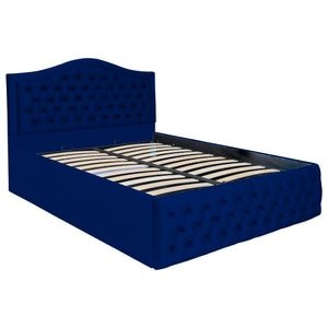 Pat dublu tapitat model Jaky Arizona, 200x200 cm, culoare bleumarin cu somiera metalica rabatabila si spatiu de depozitare