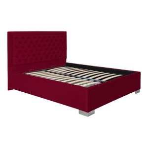 Pat dublu tapitat Jaky Louisiana, cu picioare 200x200 cm, culoare visiniu cu somiera metalica fixa