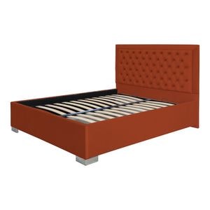 Pat dublu tapitat Jaky Louisiana, cu picioare 200x200 cm, culoare caramiziu cu somiera metalica fixa