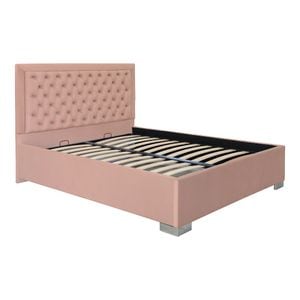 Pat dublu tapitat Jaky Louisiana, cu picioare 200x200 cm, culoare cappuccino cu somiera metalica fixa